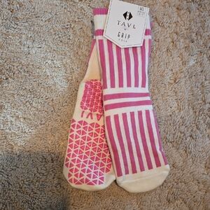 Tavi Pink and Cream Grip Socks